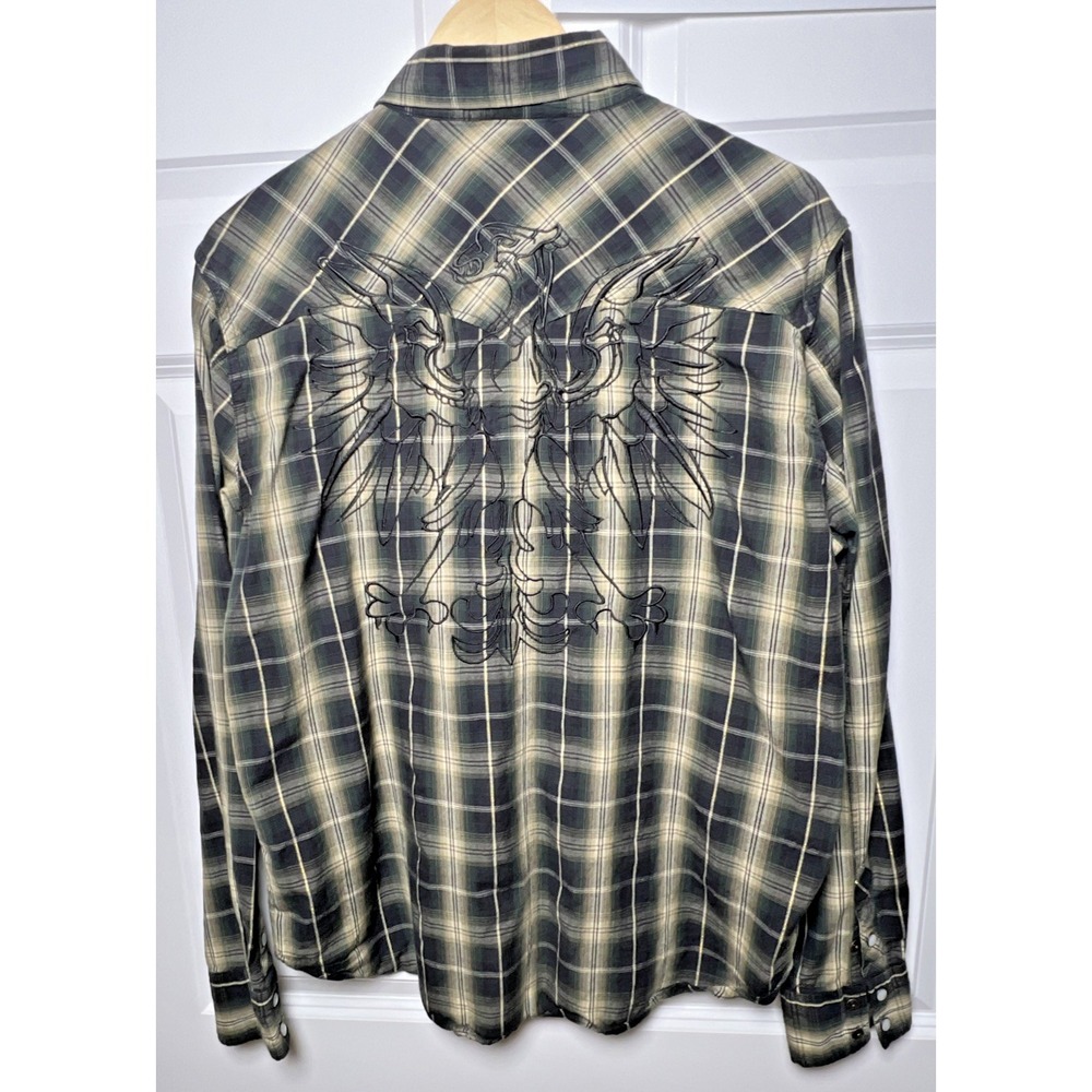 Hollywood Pearl Snap Shirt Women's Large Phoenix Embroidered Plaid Western VTG